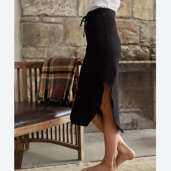 Frank & Eileen DONEGAL Unforgettable Tie Waist Skirt TRIPLE FLEECE Size: M Black - Picture 3 of 16
